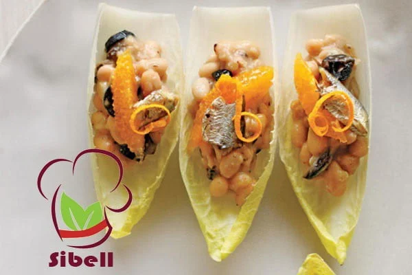 خوراک-ساردین-با-کاسنی لوبیا سفید-و-پرتغال